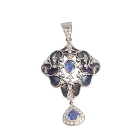 Sapphire, Diamond, Plique-a-Jour, 18k Pendant