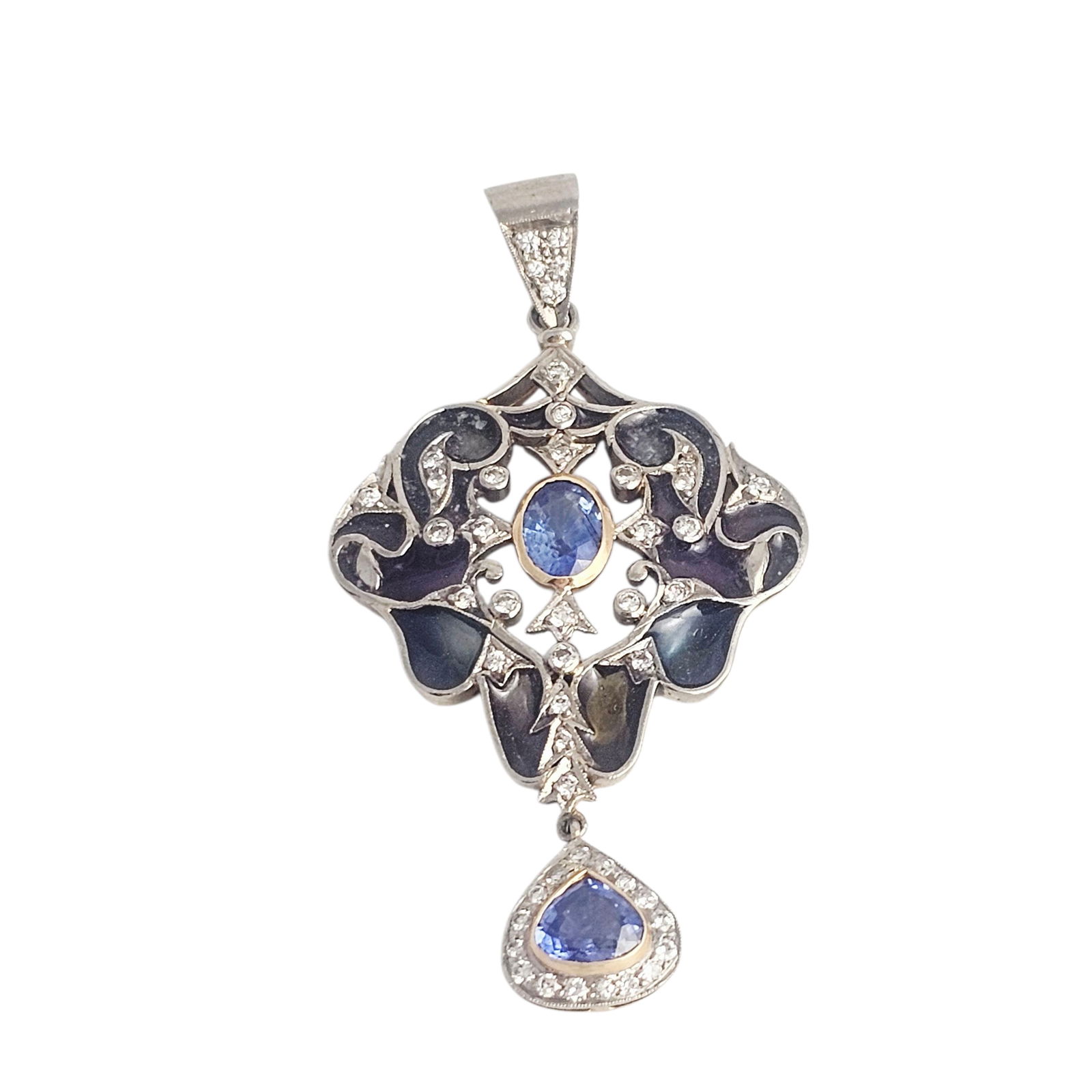 Sapphire, Diamond, Plique-a-Jour, 18k Pendant (1 of 5)