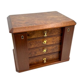 Gucci Italian Burlwood Four Drawer Jewelry Chest