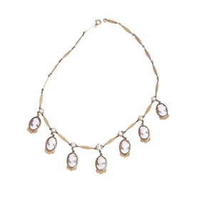 Shell Cameo, Cultured Pearl, 14k Yellow Gold Necklace