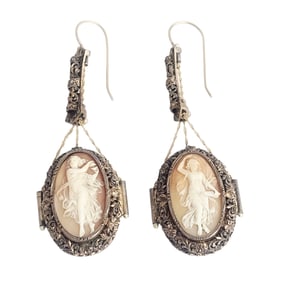 Pair of Shell Cameo, 14k, Silver Gilt Earrings