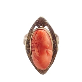 Victorian Coral Cameo, 10k Yellow Gold Ring