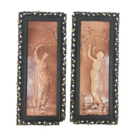 Pair of Framed Tiles with Classic Female Figures