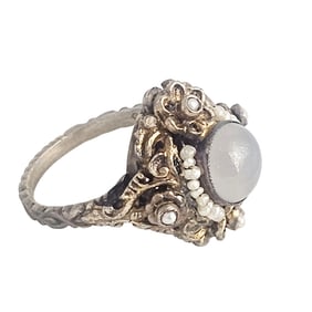 Austro-Hungarian Chalcedony, Pearl, Silver Gilt Ring