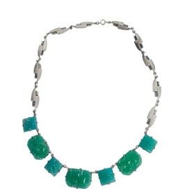 Art Deco Glass, Sterling Silver Necklace