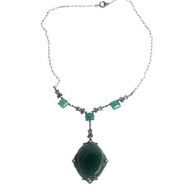 Art Deco Agate, Marcasite, Sterling Silver Necklace