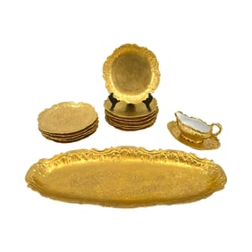 (Lot of 15) French Limoges Gilt Enamel Fish Service