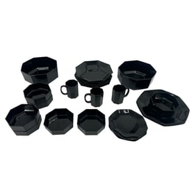 (Lot of 24) French Arcoroc Octime Black Glass Dishes