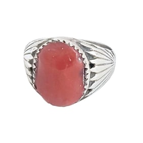 Zuni Coral, Sterling Silver Ring, Robert and Bernice Leekya