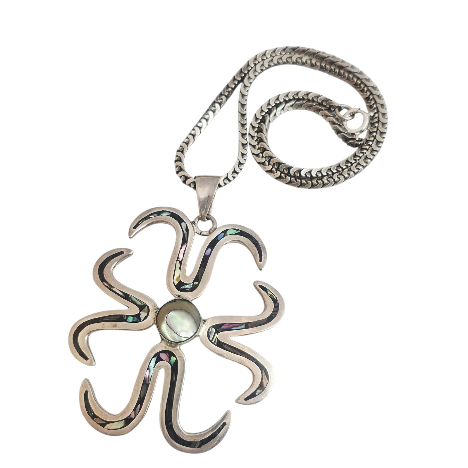 Sterling Silver and Shell Abstract Pendant on Box Chain (1 of 9)