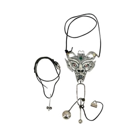 (Lot of 2) Contemporary Mixed-Metal Large Figural Devil and Fertility Pendant Necklaces