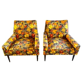 Pair of MCM Kroehler Style Floral Lounge Chairs