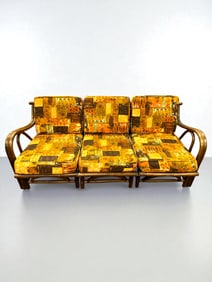 (Lot of 3) Mid-Century McGuire Rattan Three-Piece Modular Lounge Chairs