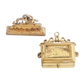 Two Chalcedony, Train Themed Watch Fobs
