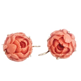 Pair of Coral, 14k Yellow Gold Earrings