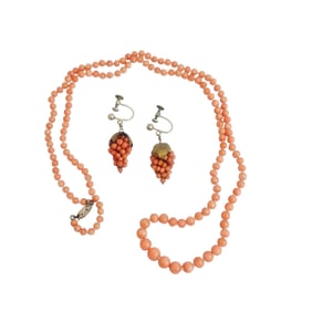 Coral, Silver, Gold-Filled Jewelry Suite