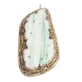 Chinese Export Jade, Silver Gilt Pendant