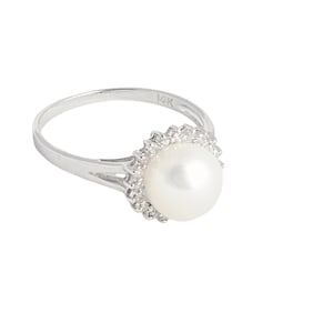 Cultured Pearl, Diamond, 14k White Gold Ring