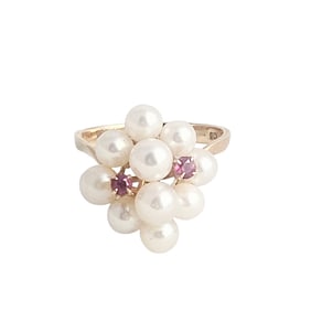 Cultured Pearl, Ruby, 18k Yellow Gold Ring