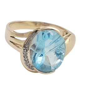 Blue Topaz, Diamond, 14k Yellow Gold Ring
