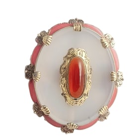 Chalcedony, Carnelian Agate, Enamel, 14k Ring