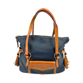 Dooney and Burke Navy Blue and Brown Leather Shoulder Bag