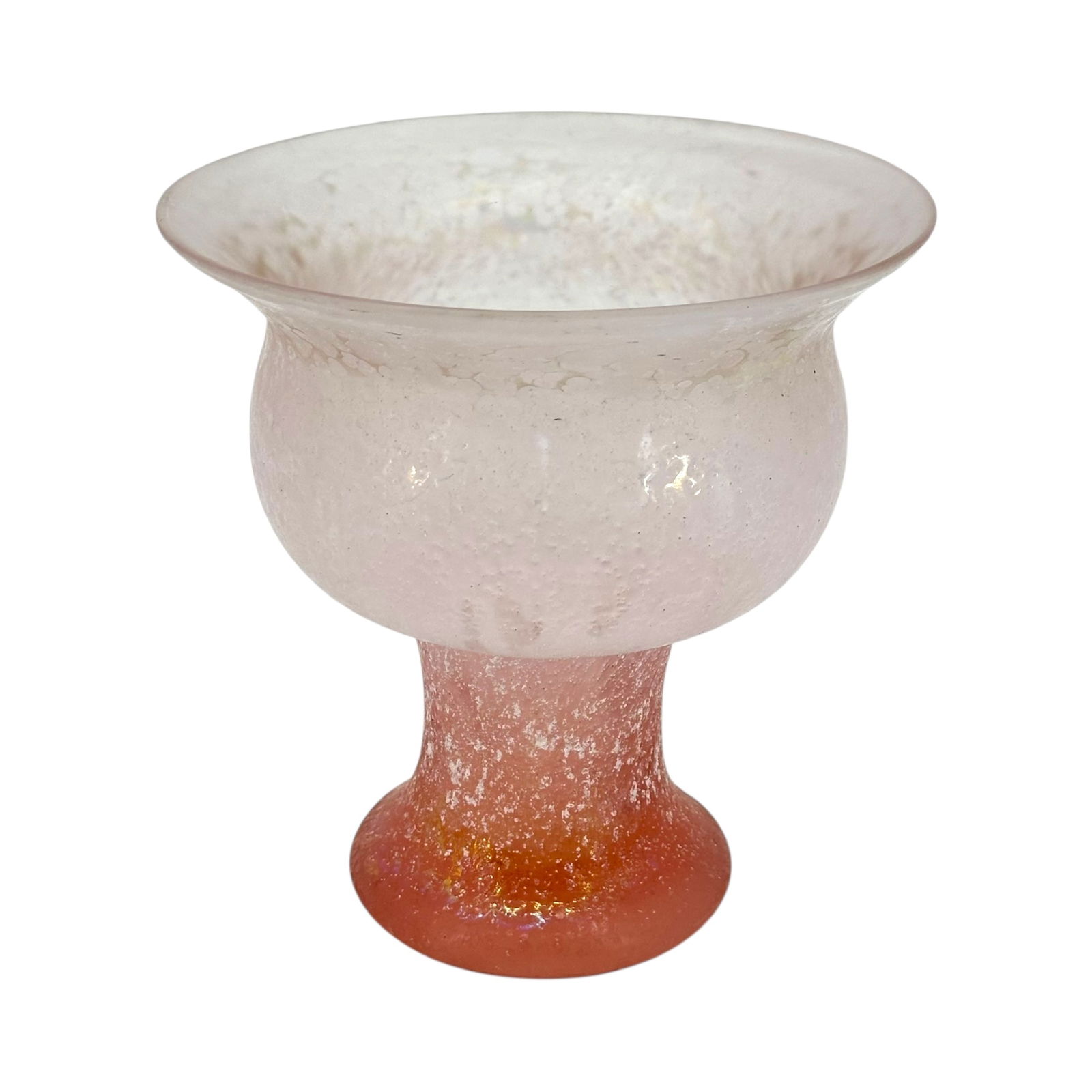 Attributed to Seguso Murano Scavo Glass Vessel: Attributed to Seguso Murano Scavo pink glass vessel in an ombre effect, dark pink at the base of the foot of the bowl leading to light pink at the top, with flecks of iridescence throughout. Measures