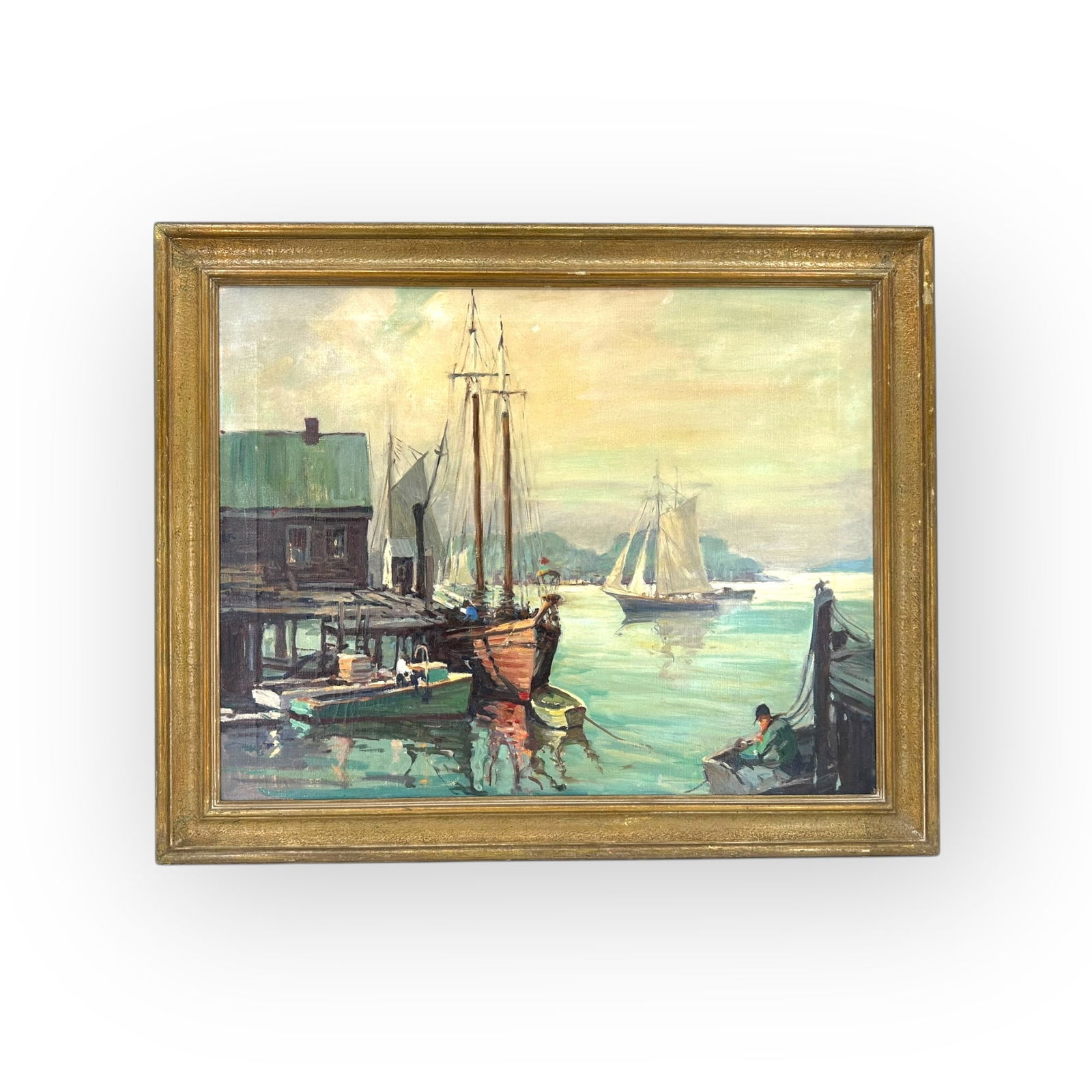 After Jane Peterson Coastal Landscape Painting: After Jane Peterson Cape Ann School Maritime Gloucester Coastal Landscape Painting, Signed Indistinctly