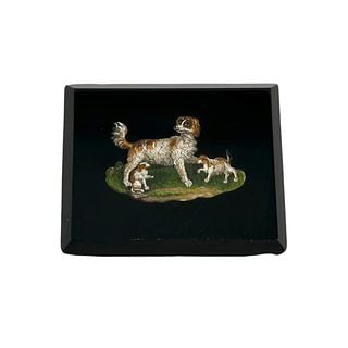 Fine Victorian Micro-Mosaic Onyx Plaque Depicting a Spaniel with her pups (1 of 4)