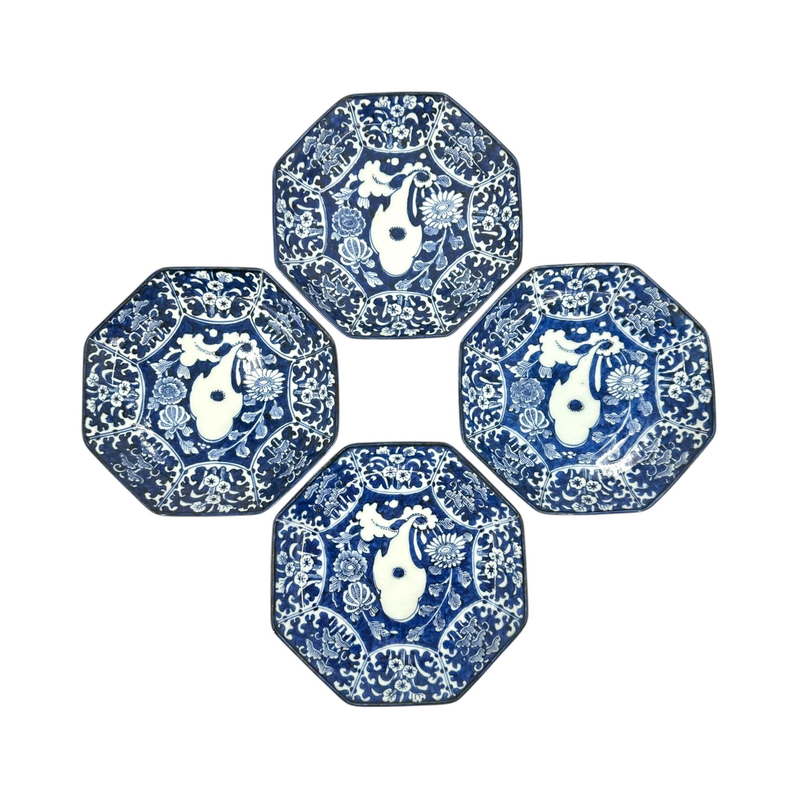 Group of Hexagonal Blue and White Plates Japan, 20th c: Group of 19 blue and white hexagonal plates, Japan, 20th c. Condition is good, no visible damage. From the Estate of Fritz and Lucy Jewett.