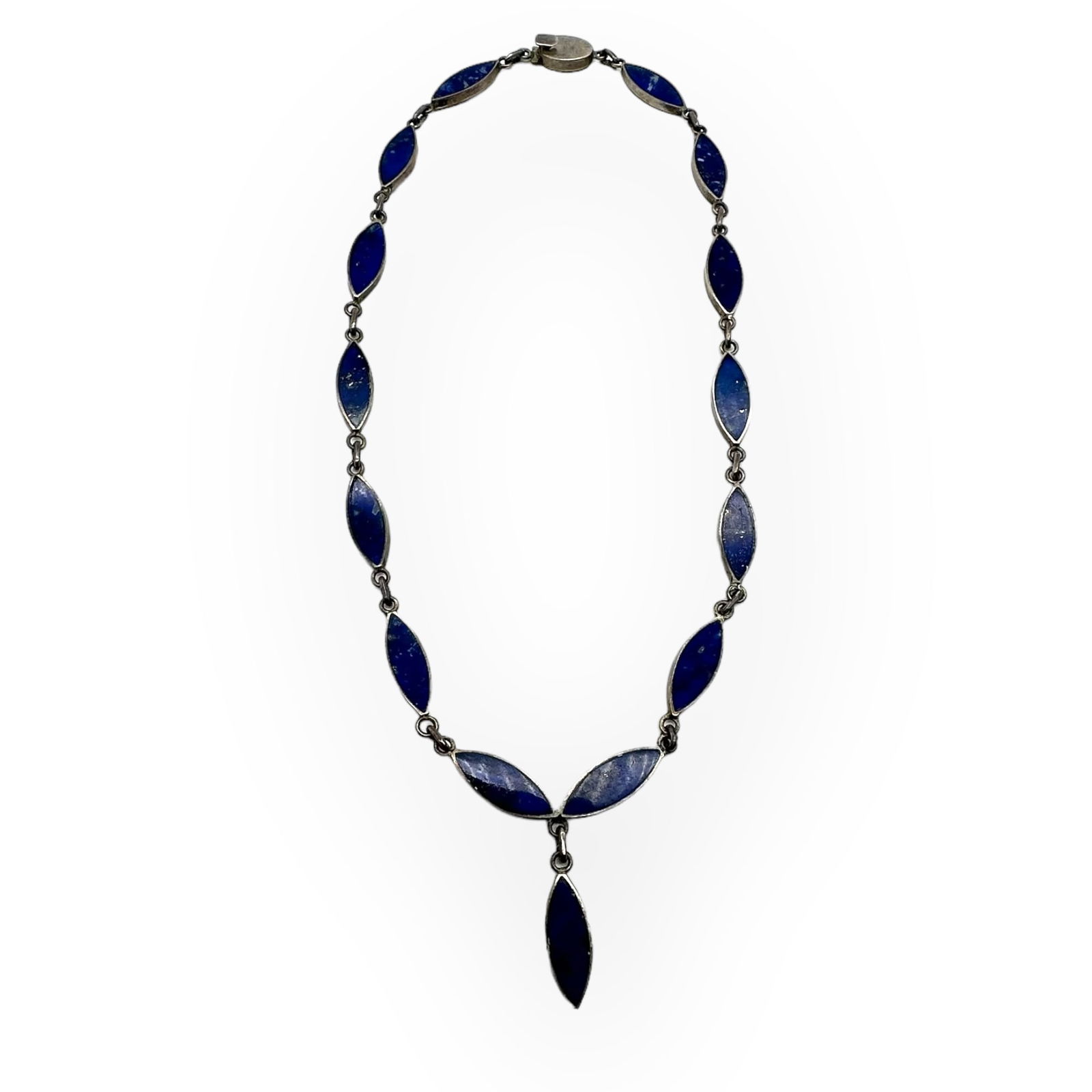 Sterling Silver, Stone Oval Link Necklace: Sterling silver and stone oval link necklace with a tongue and groove clasp, marked 925.