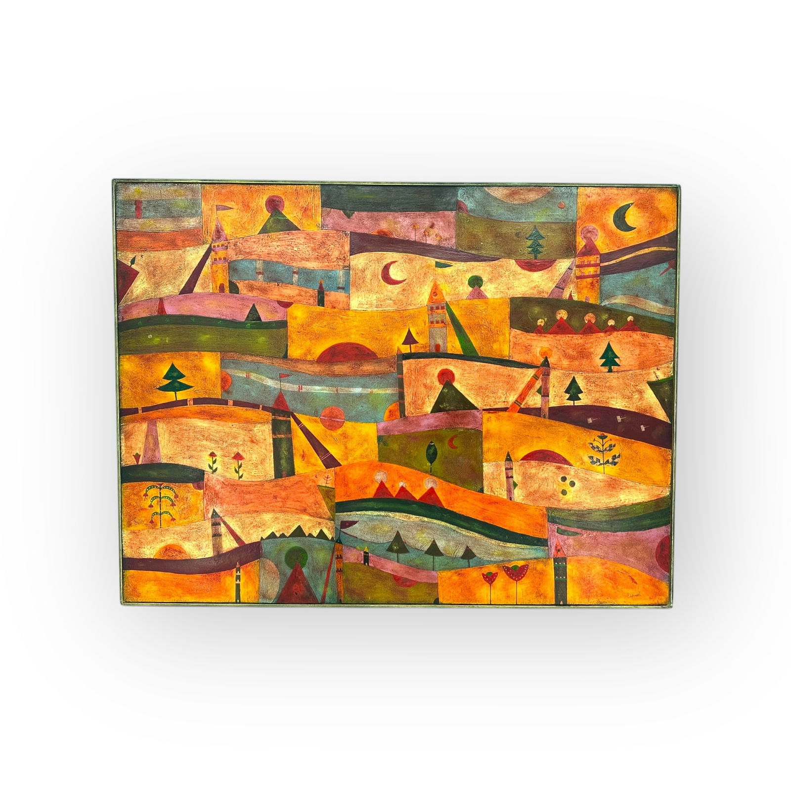 Maurice Bekaert 2012 “Paysage Danseur?? Stylized Landscape: Maurice Bekaert (Italian, Contemporary) 2012 “Paysage Danseur” Stylized Landscape Oil Painting, Signed “Bekaert” bottom right, 29”h x 38”