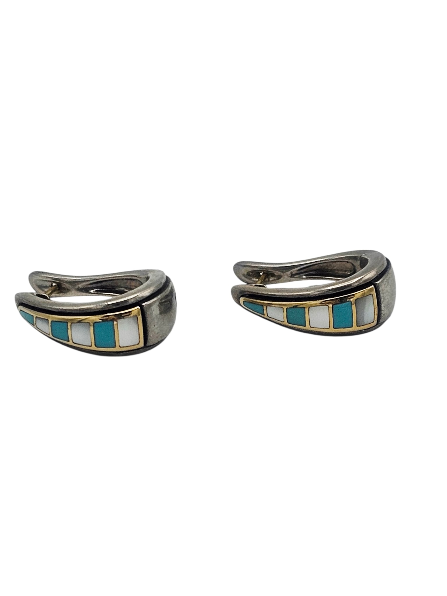 Pair of Inlaid, 18k, Sterling Silver Earrings, Asch-Grossbardt (1 of 3)