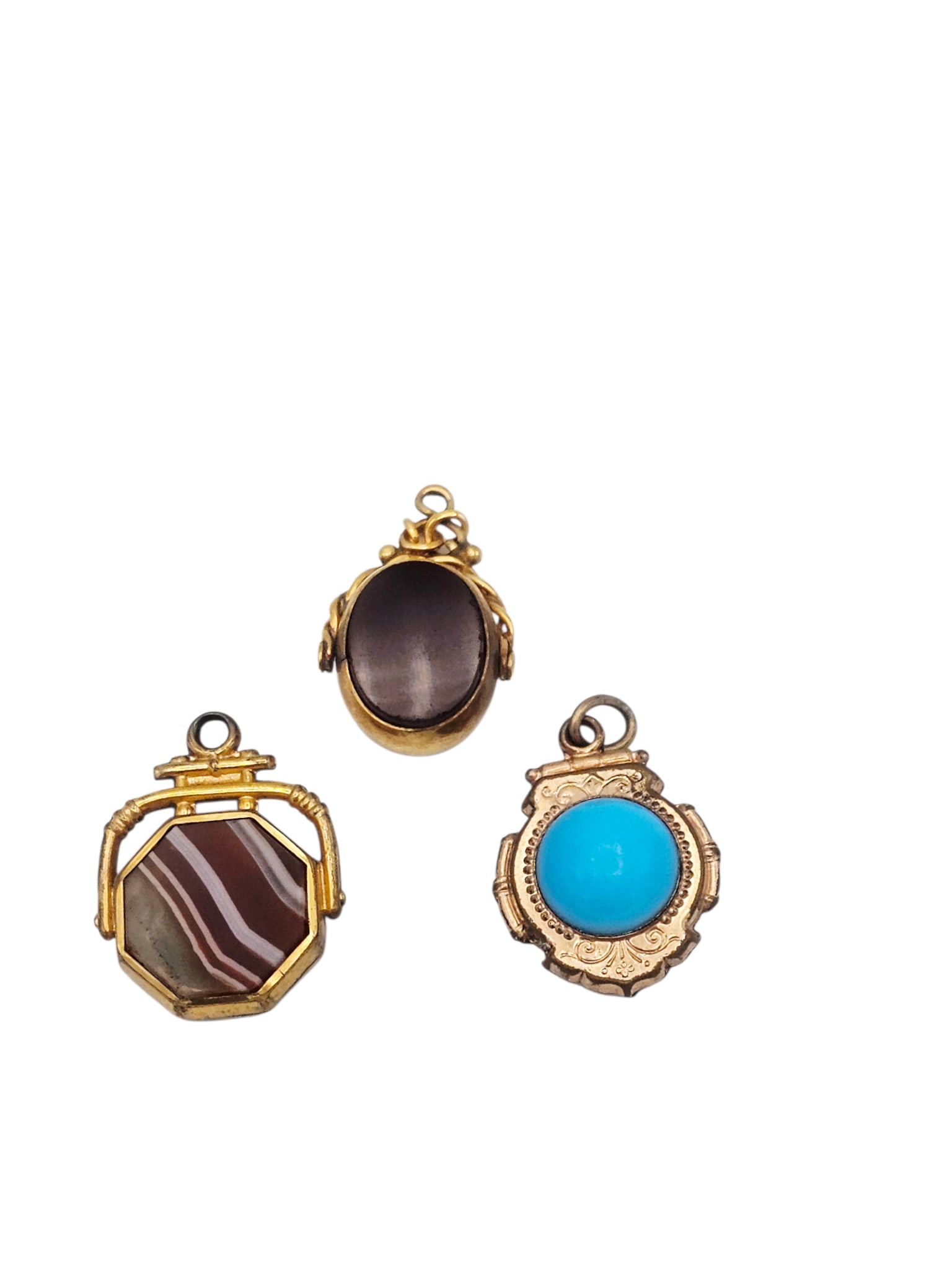 Collection of Three Victorian Hardstone, Glass, Gilt Metal Fobs (1 of 3)