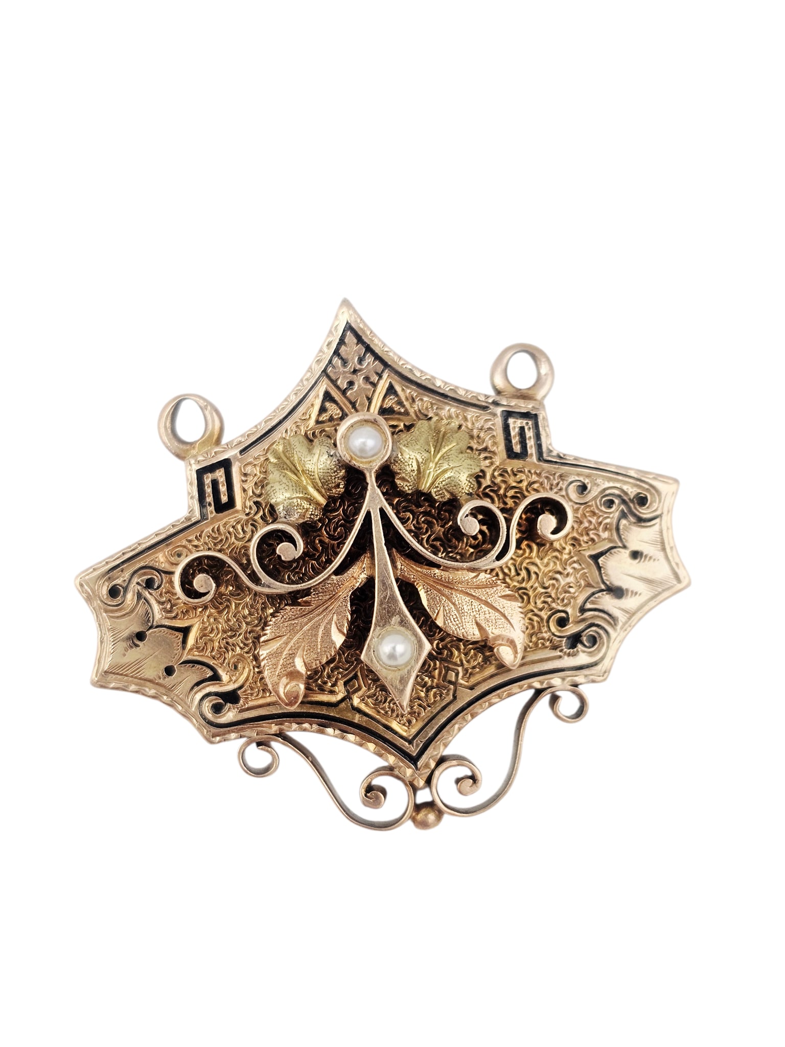 Victorian Seed Pearl, 10k Rose and Green Gold Watch Pin (1 of 3)