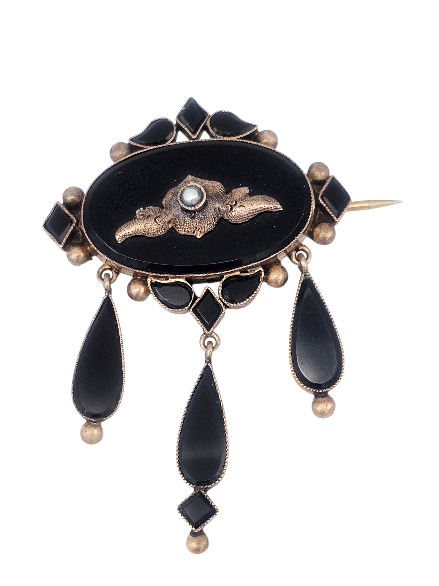 Victorian Onyx. Seed Pearl, 14k Pin (1 of 3)
