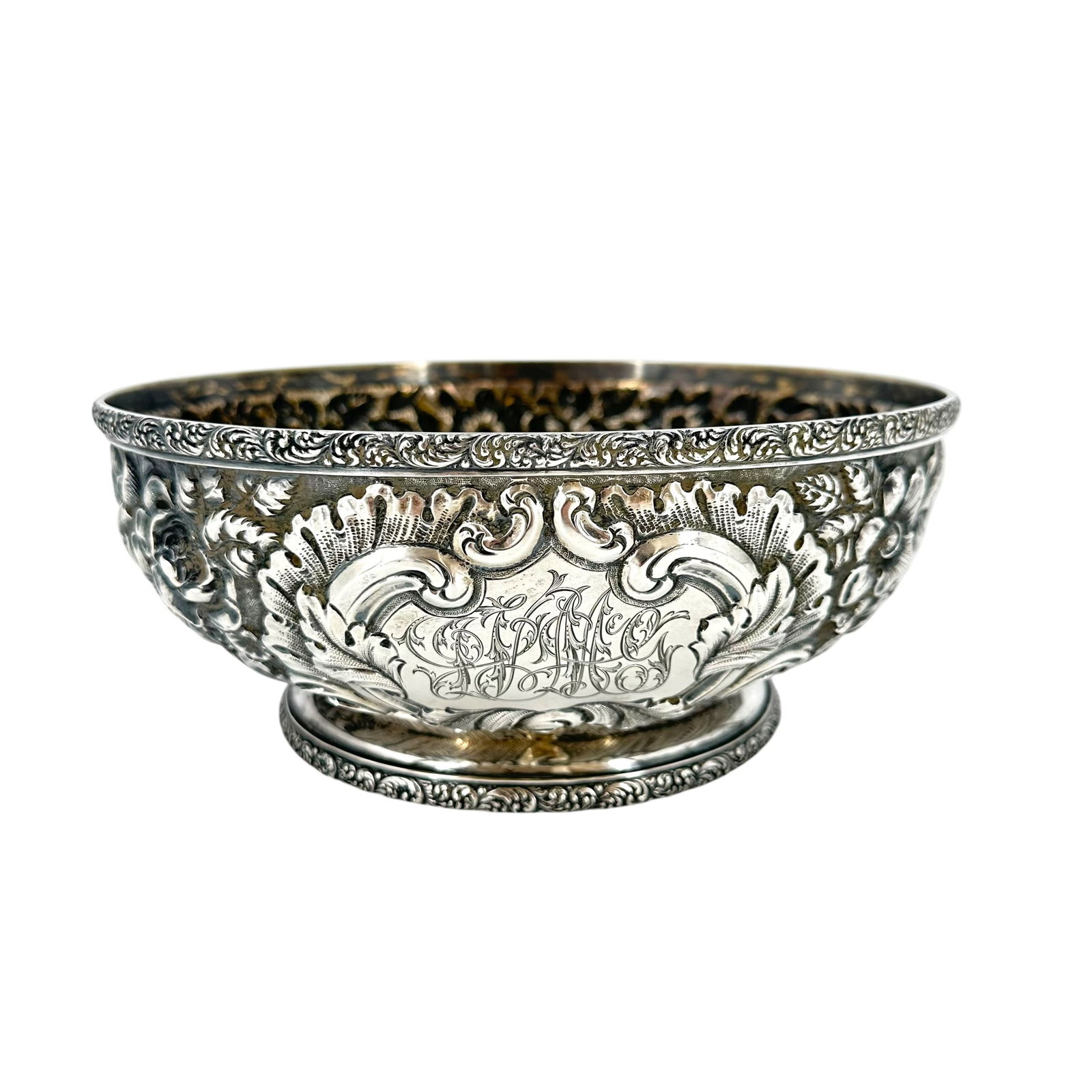 Bailey Banks & Biddle Sterling Repousse Floral Centerpiece Bowl (1 of 7)