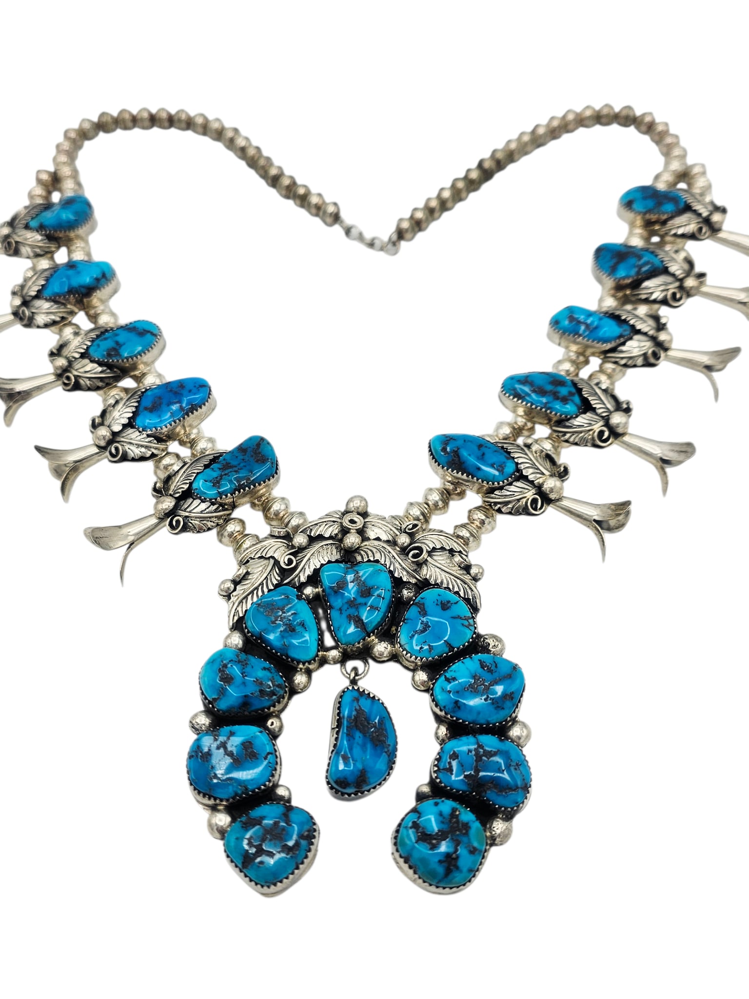 Sterling Silver and Turquoise Squash Blossom Necklace (1 of 5)