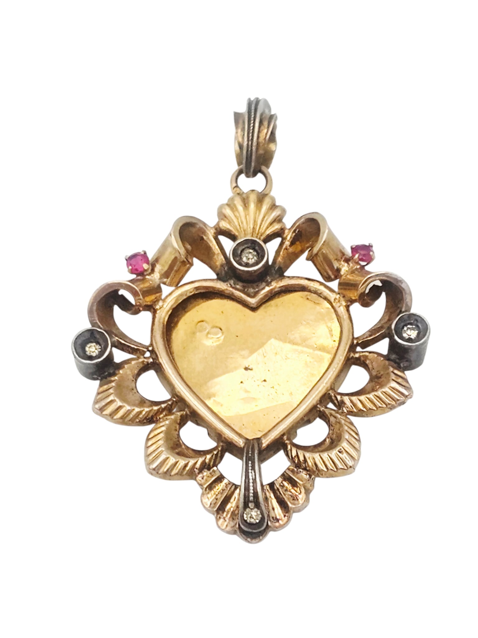 Victorian Open Face Heart Shaped Locket: Victorian heart shaped open face locket with paste stone accents. 6.6 grams total weight.