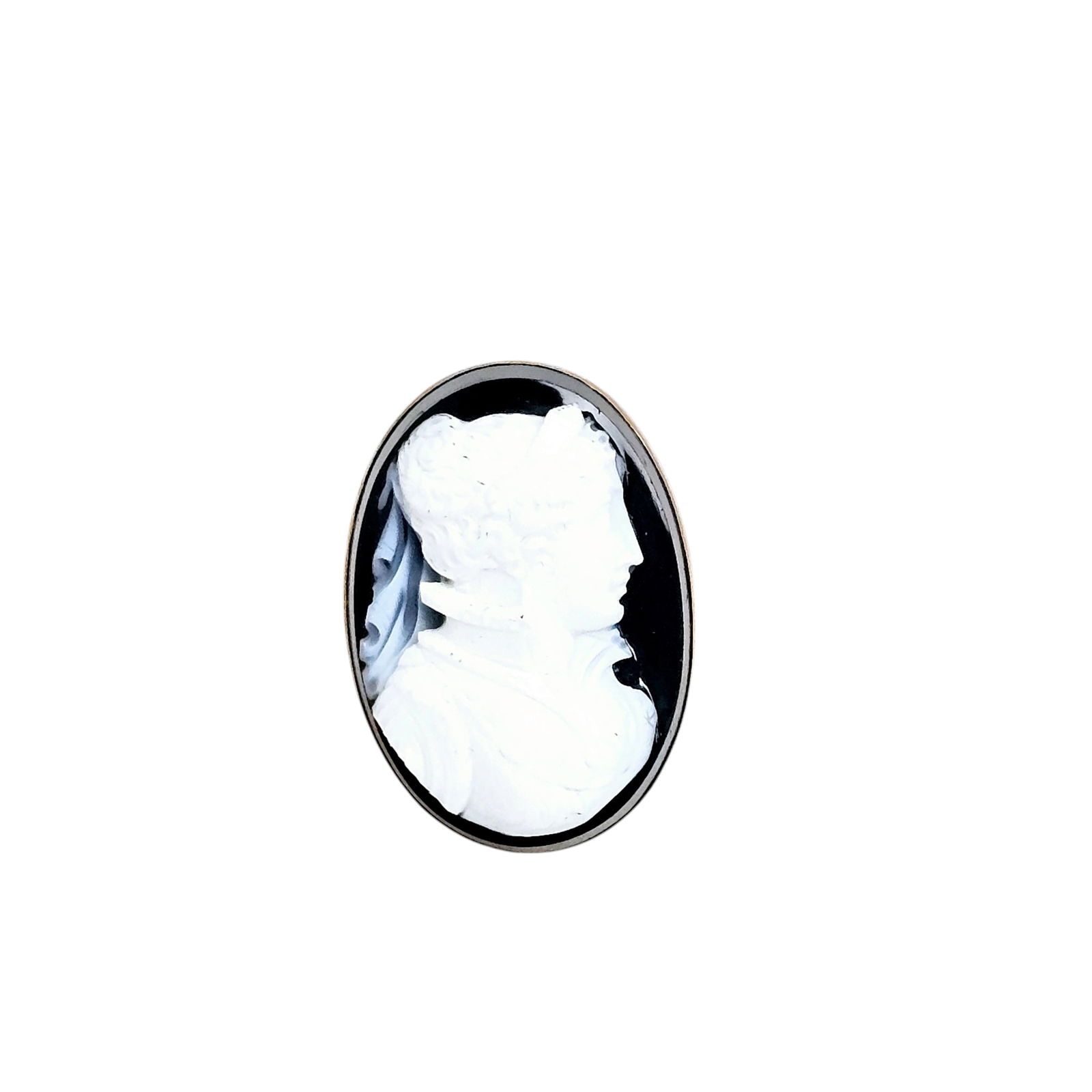 Hardstone Cameo, 14k Yellow Gold Ring: Featuring an oval hardstone cameo of a beauty in profile measuring approximately 1.30 x 0.95 inches, set in a 14k yellow gold ring mounting, size 7. Gross weight: 18.4 grams.