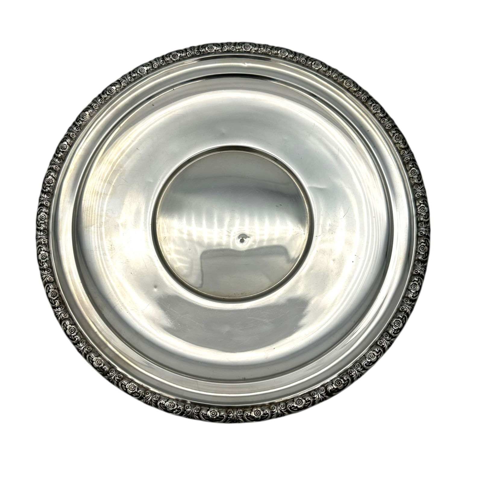 International Sterling 'Prelude' Plate/Charger: An International Sterling 'Prelude' sterling silver plate with floral surround.