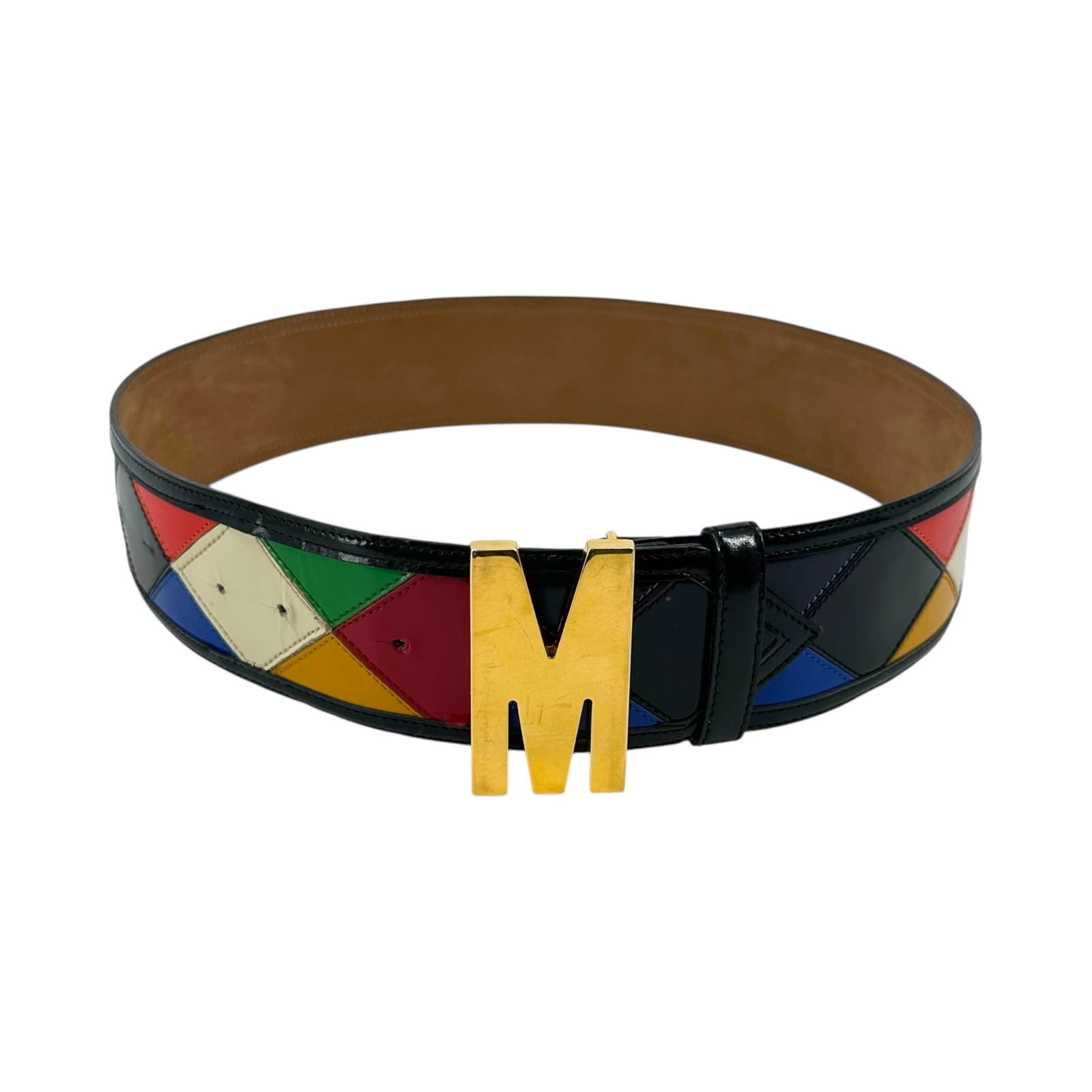 Vintage 1980's Mint Moschino Italy Multi-Color Leather belt: Largest closure 30.75". Absence of a condition report does not indicate that this lot is in perfect condition. Please request a condition report as needed, prior to bidding on this lot. Lots are