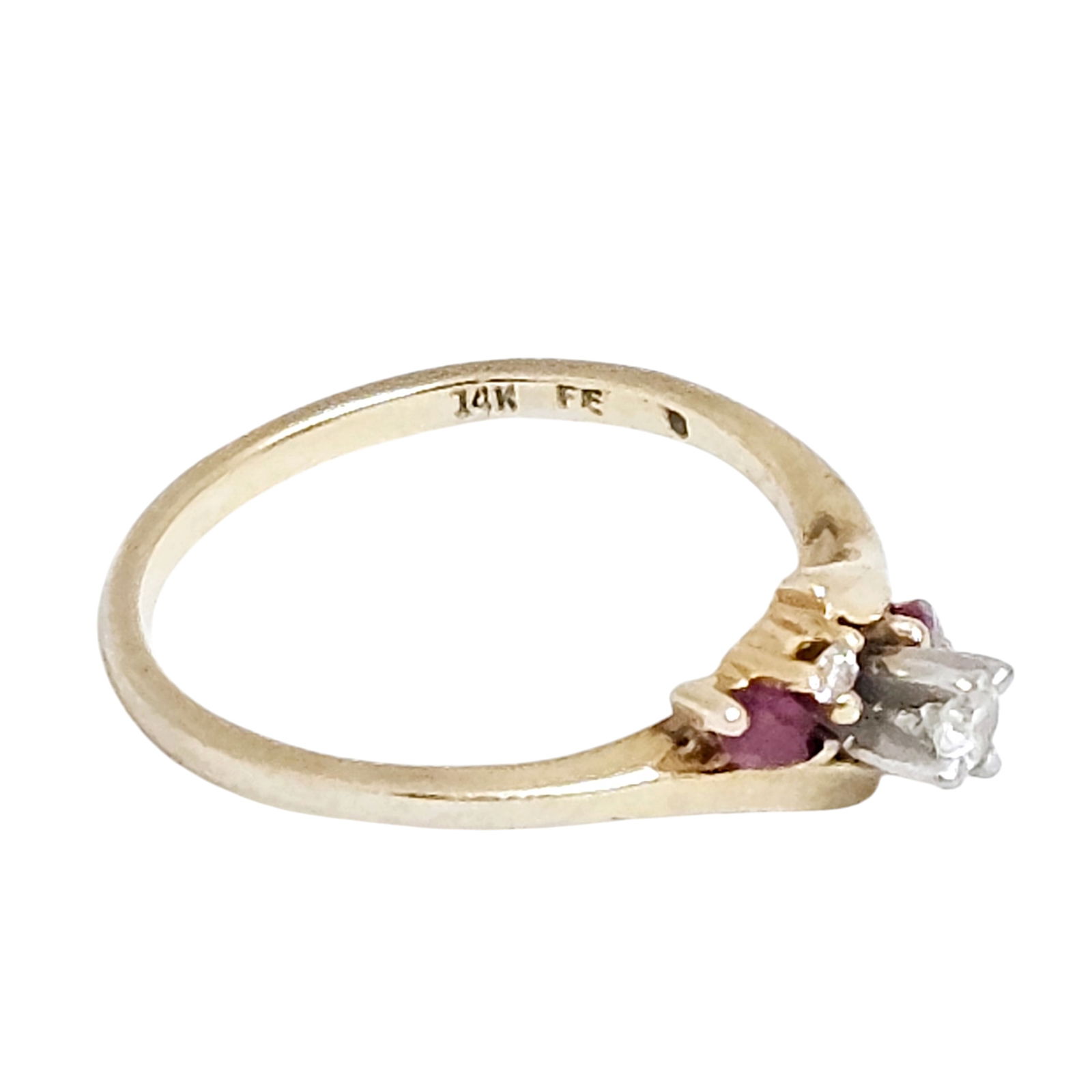 Diamond, Ruby, 14k Yellow Gold Ring - 5