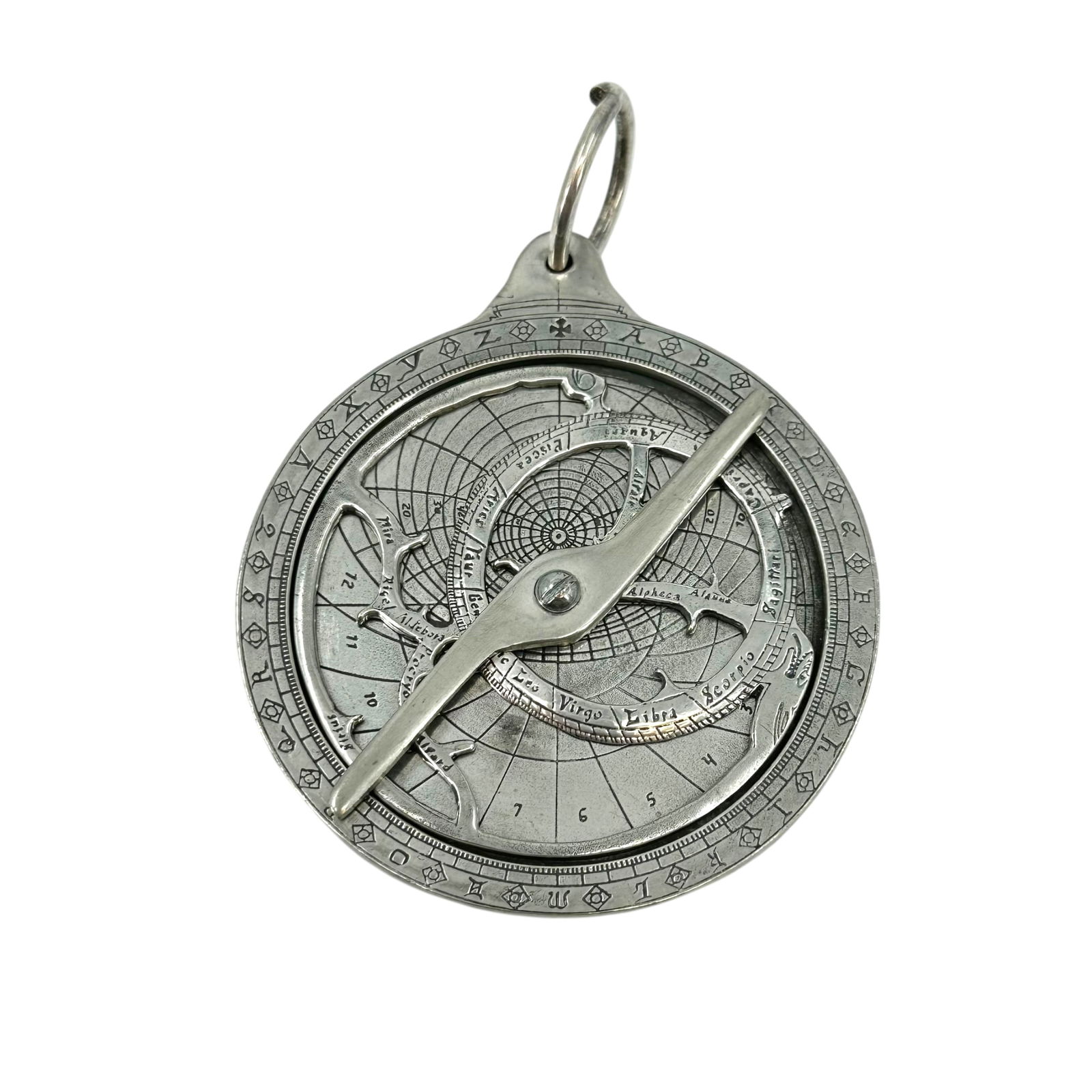 Sterling Silver Astrolabe: 3" dia. overall weight: 82.48 grams.