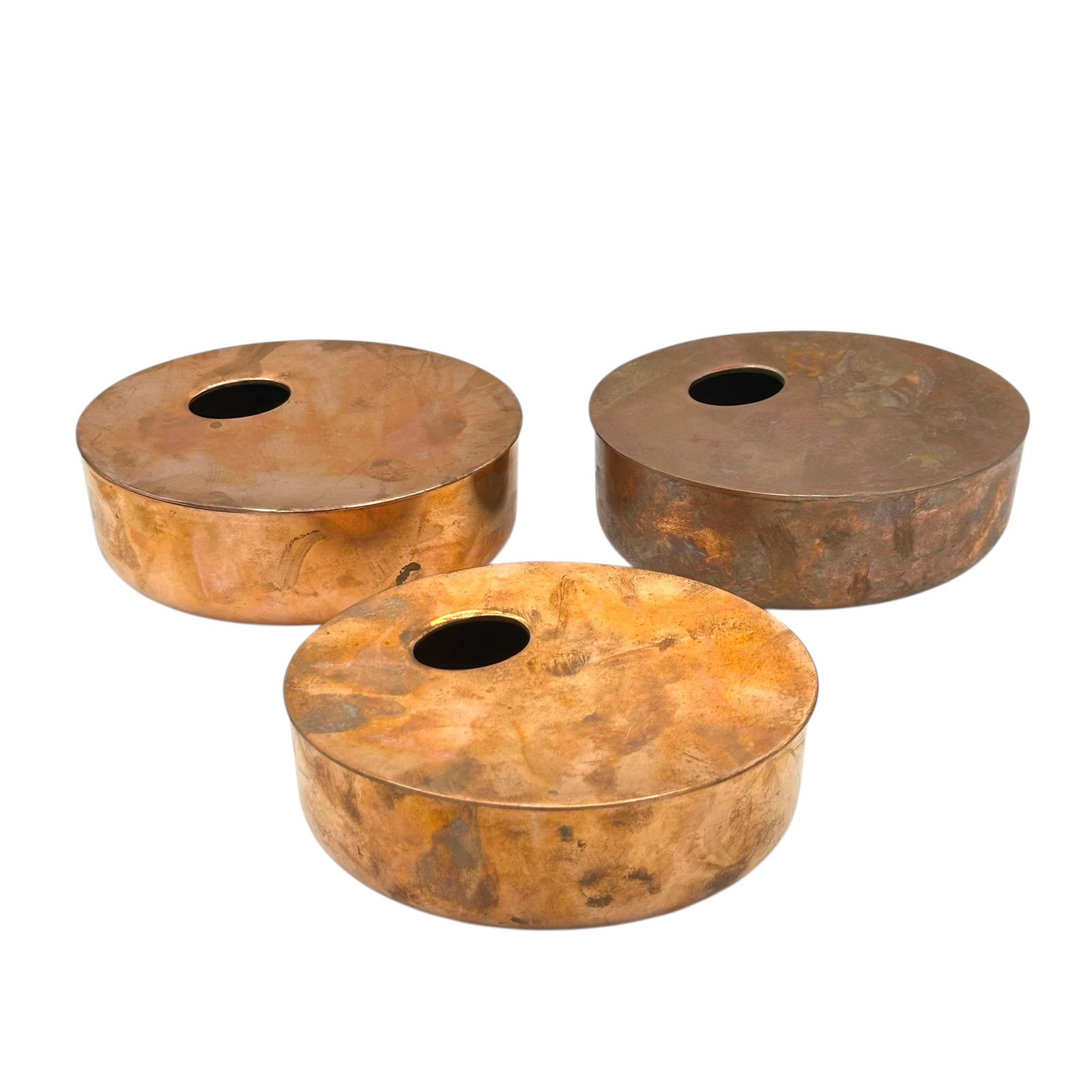 (Lot of) 3 Georg Jensen Copper Bowls, by Ilse Crawford: (Lot of) 3 copper lidded bowls, marked underneath "Georg Jensen Denmark", designed by Ilse Crawford.