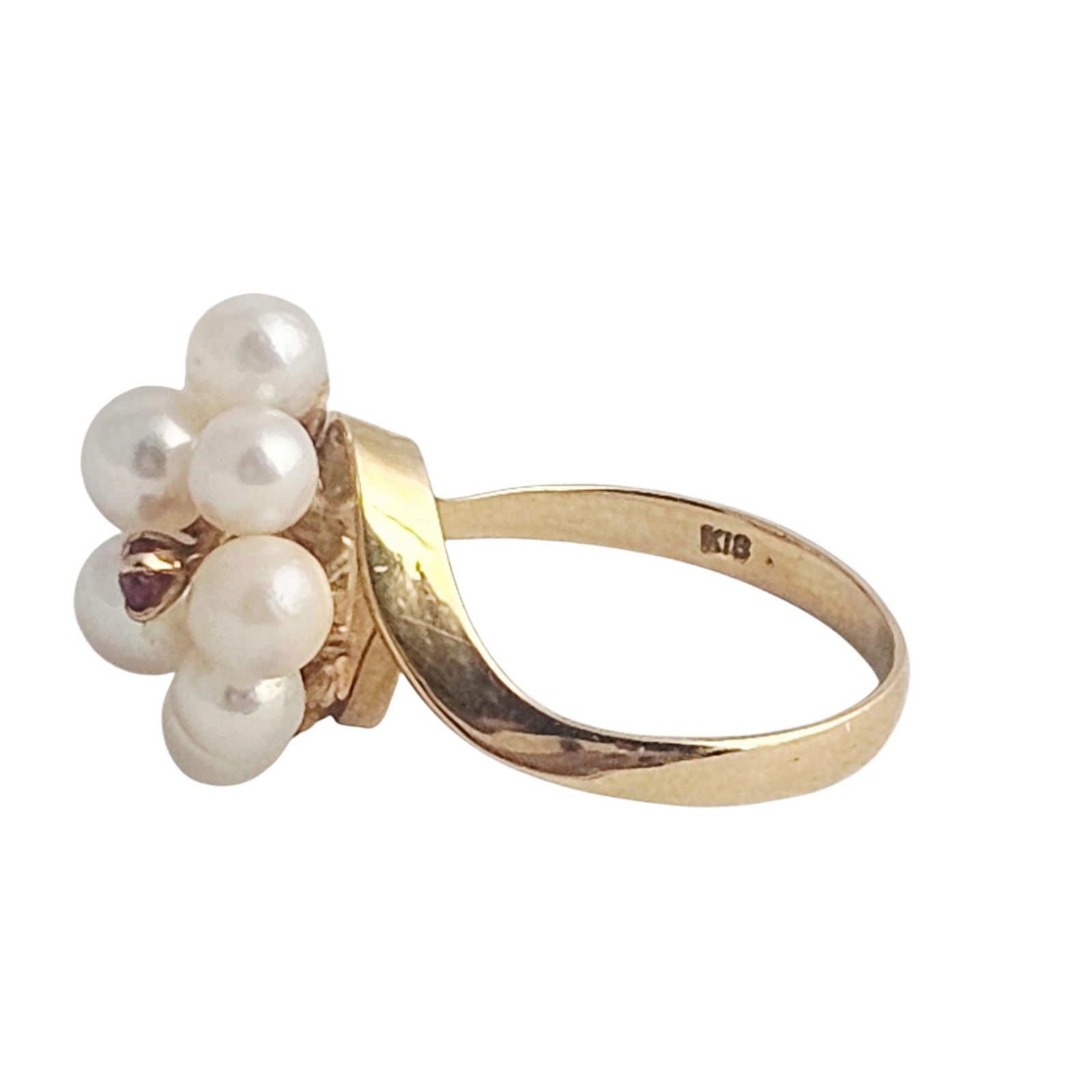 Cultured Pearl, Ruby, 18k Yellow Gold Ring - 4