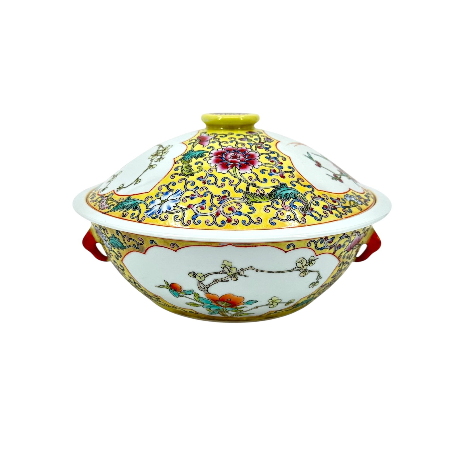 Chinese Yellow Ground Flower and Bird Lidded Dish (1 of 5)