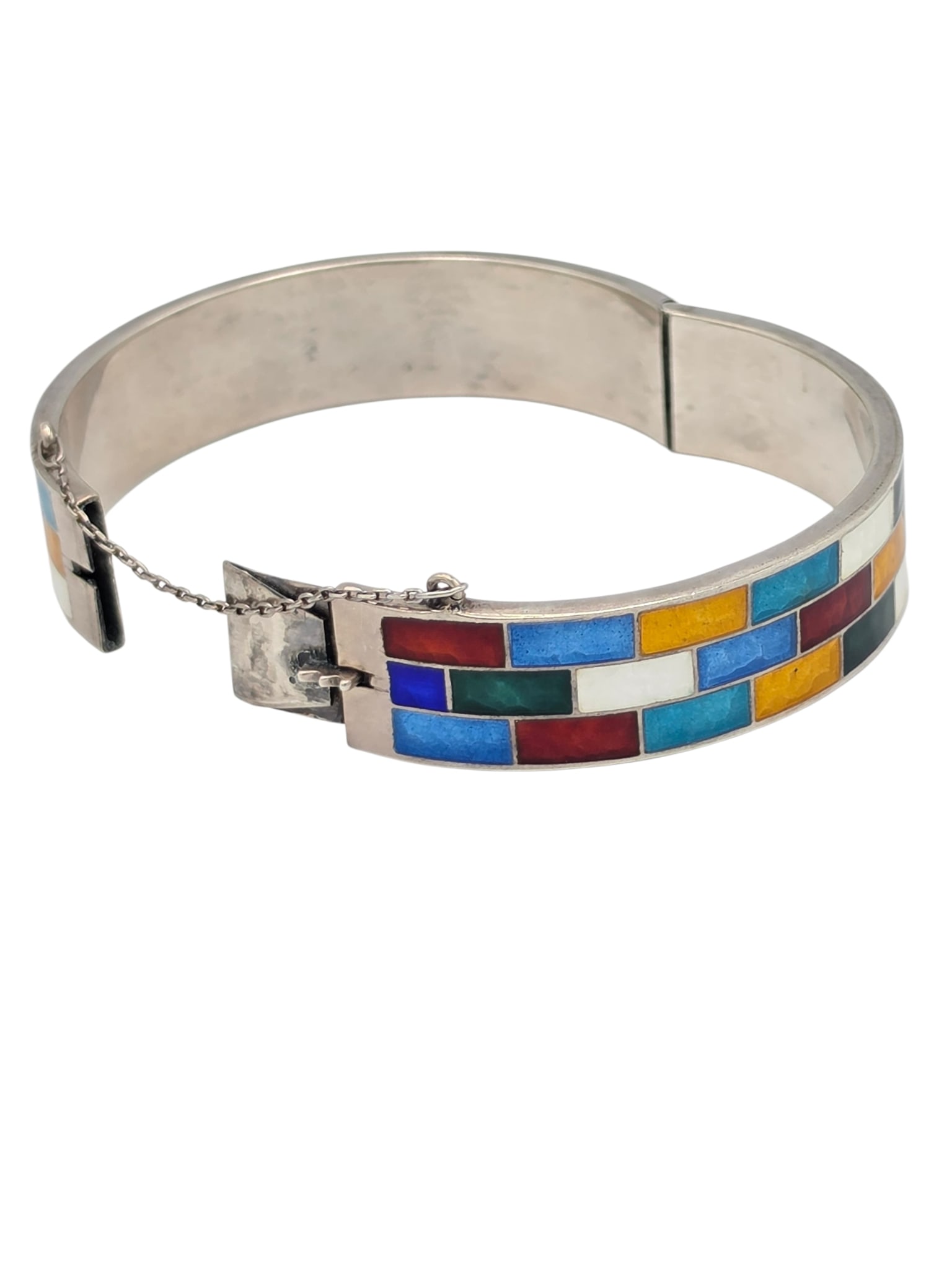 Enamel, Sterling Silver Bangle Bracelet - 4