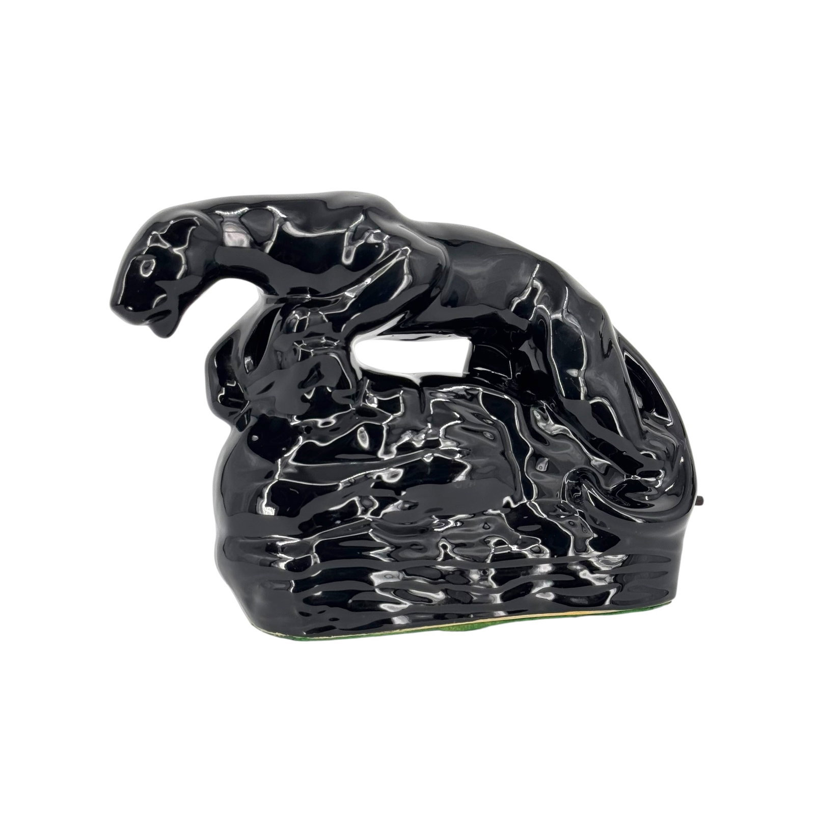 Mid-Century Modern "Stalking Panther" Ceramic TV Lamp: Mid-century modern ceramic "stalking panther" TV lamp, in high-gloss black ceramic, features original cord and light socket.
