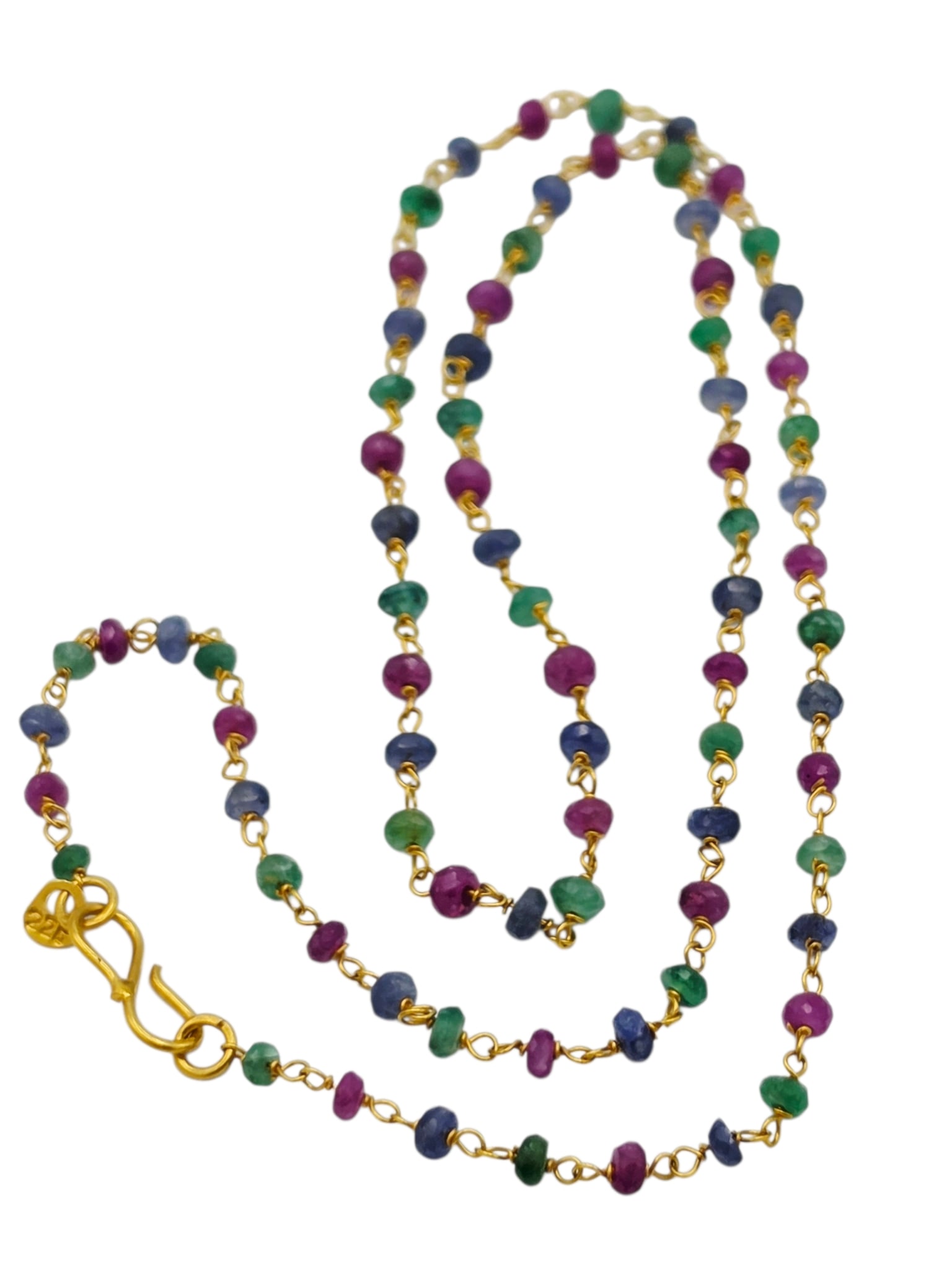Emerald, Ruby, Sapphire, 22k Yellow Gold Necklace (1 of 4)